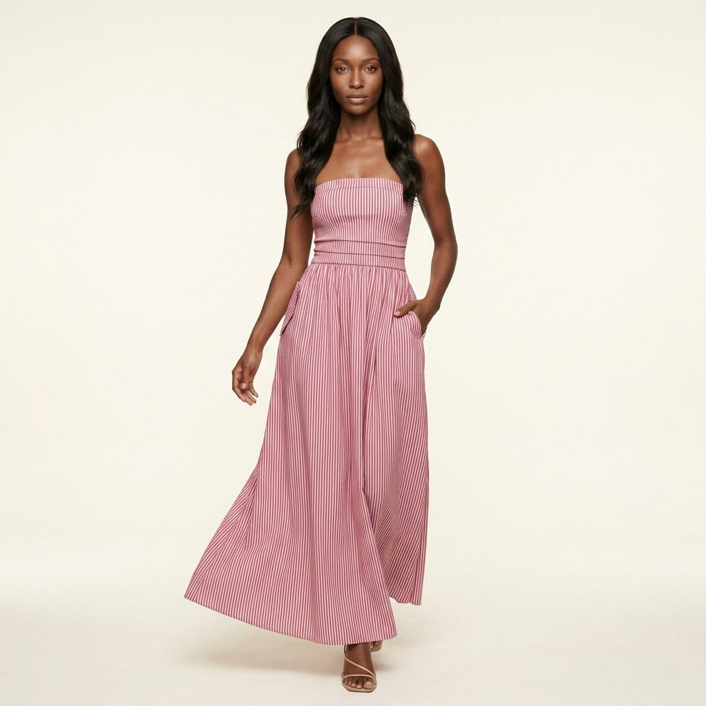 Vestido Longo Evasê, Tomara Que Caia com Bolsos
