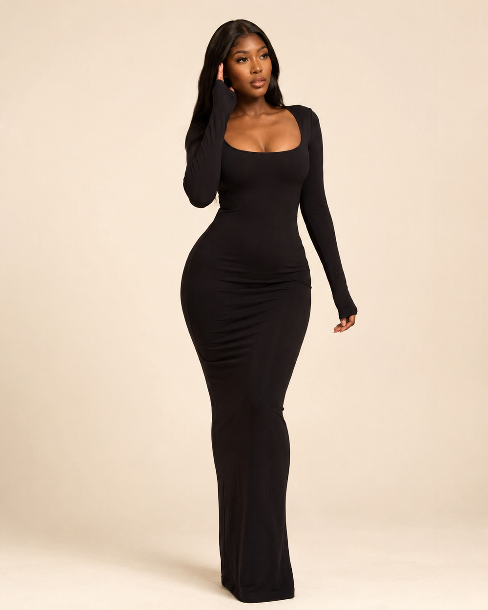 Vestido Longo Feminino Sereia Bodycon Manga Longa