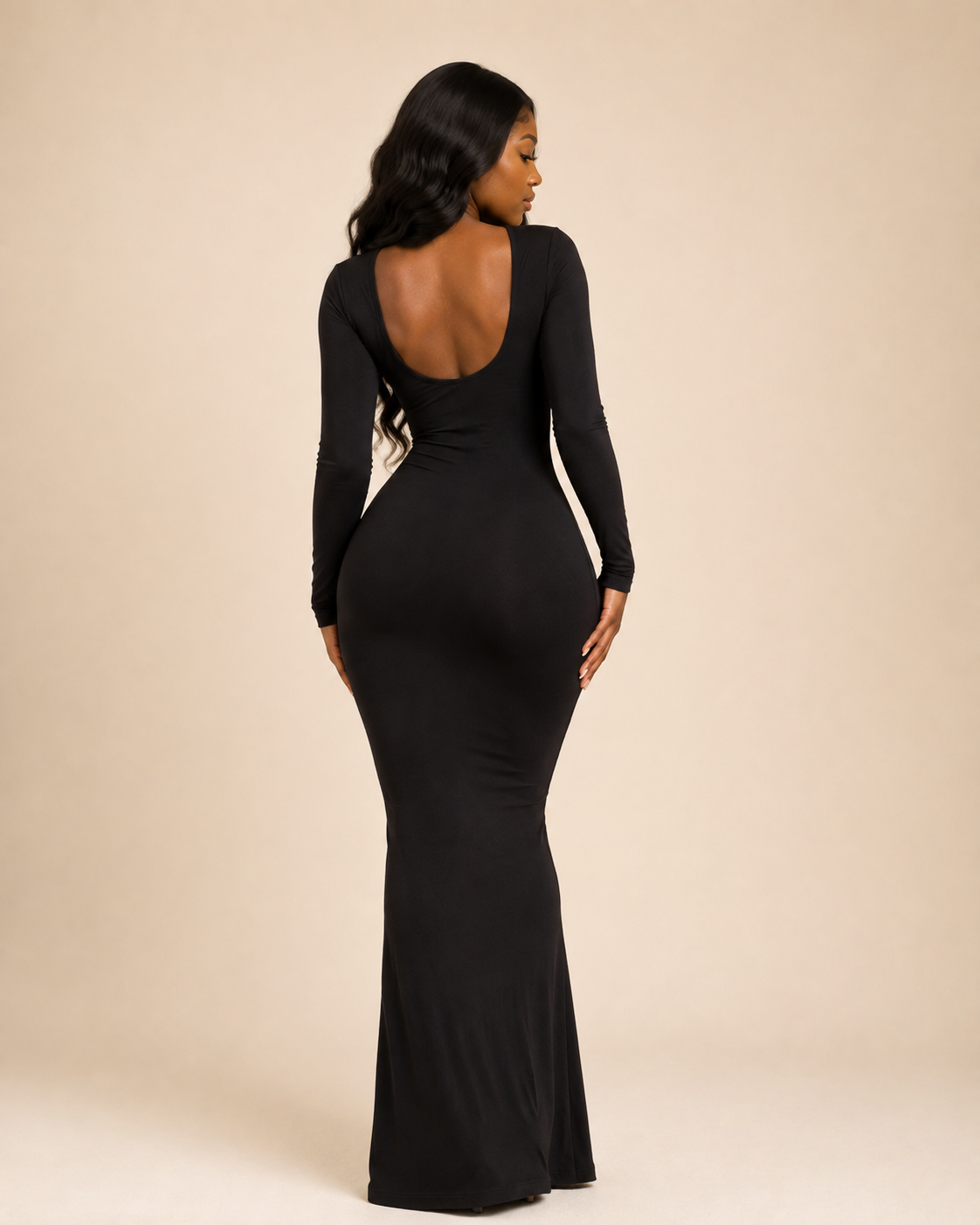 Vestido Longo Feminino Sereia Bodycon Manga Longa