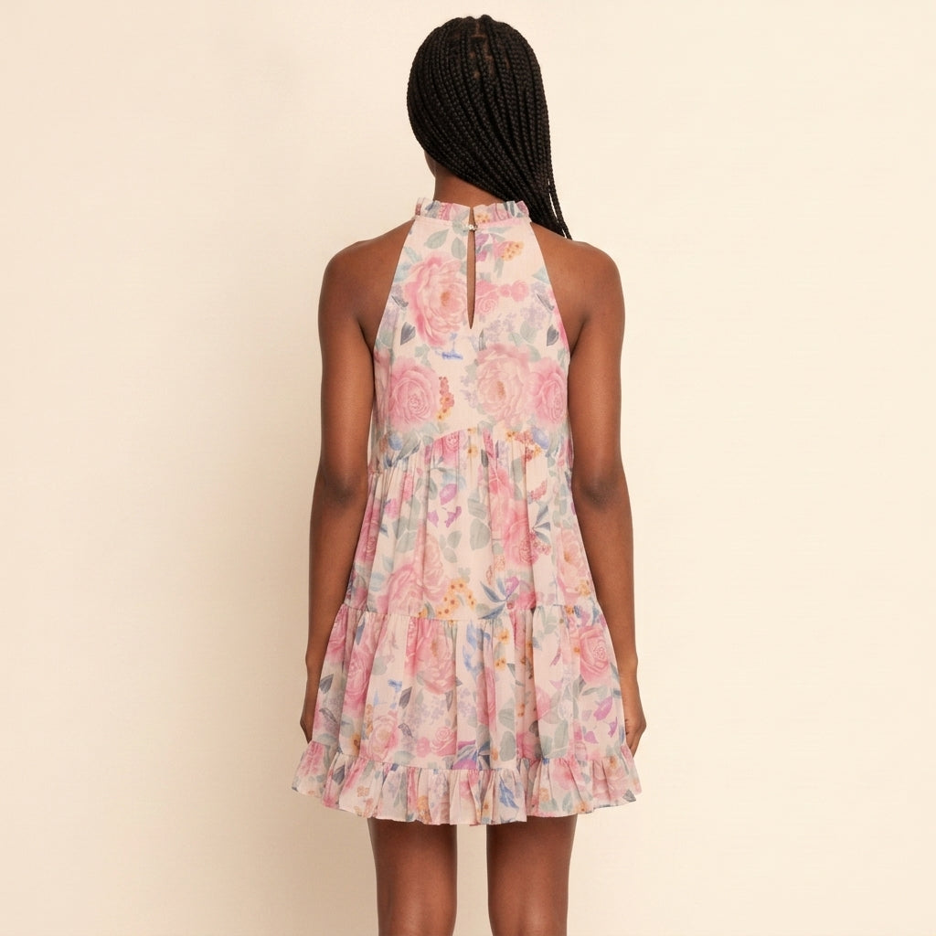 Vestido Curto Halterneck, Estampado Floral