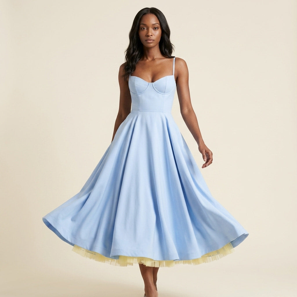 Vestido de Malha Estilo Princesa com Saia Rodada e Alças Ajustáveis