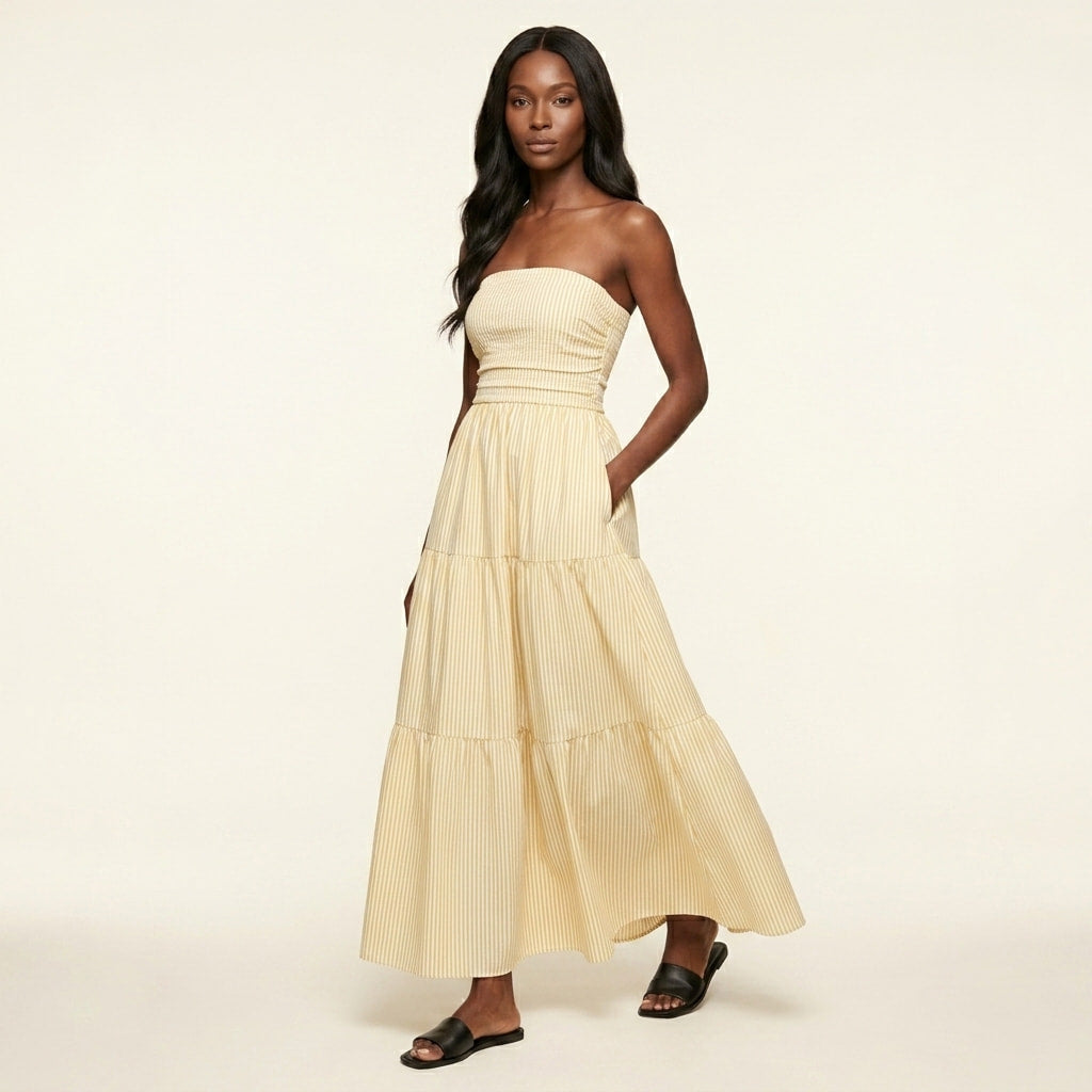 Vestido Longo Evasê, Tomara Que Caia com Bolsos