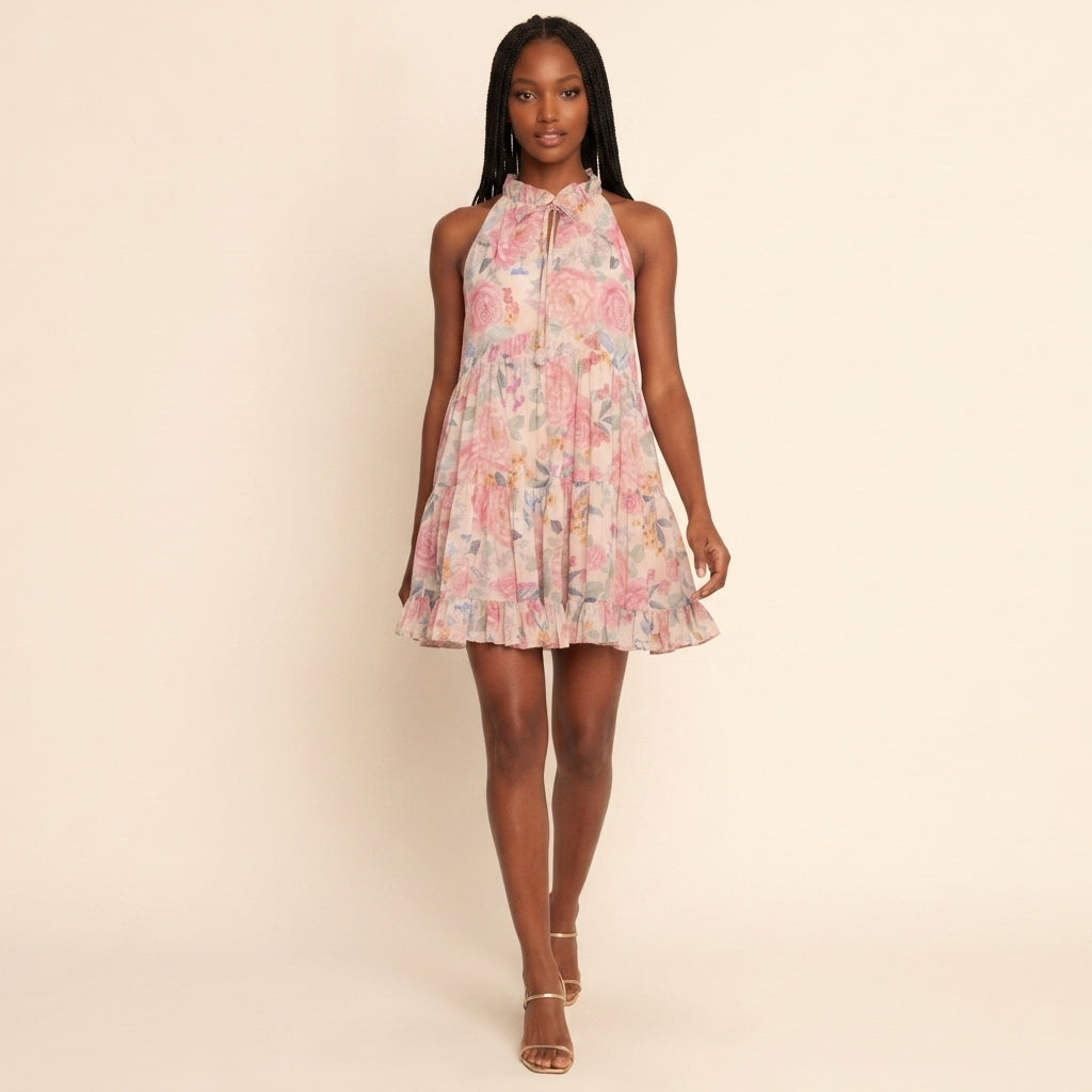 Vestido Curto Halterneck, Estampado Floral
